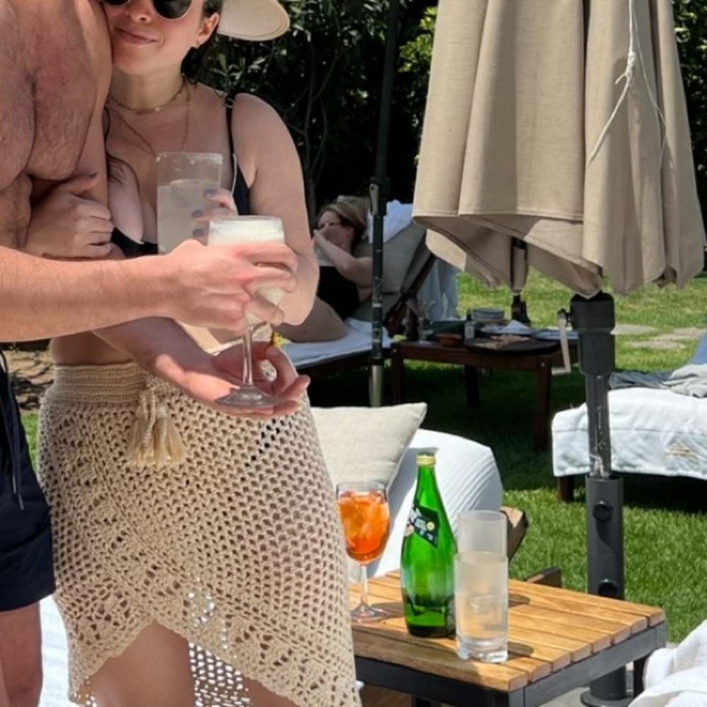 High low crochet cover up skirt for the beach.